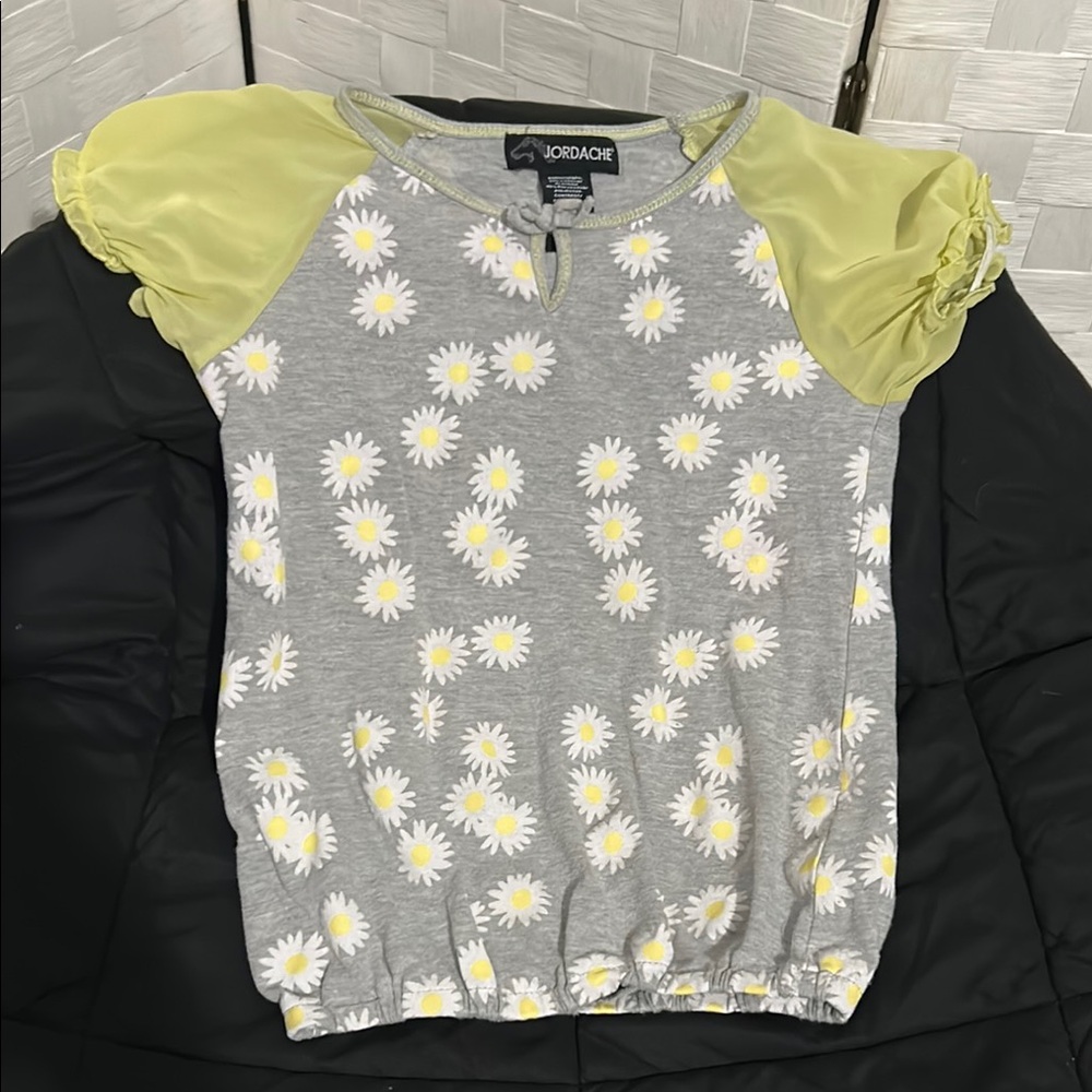 Jordache Gray Top with Yellow Floral Sleeves